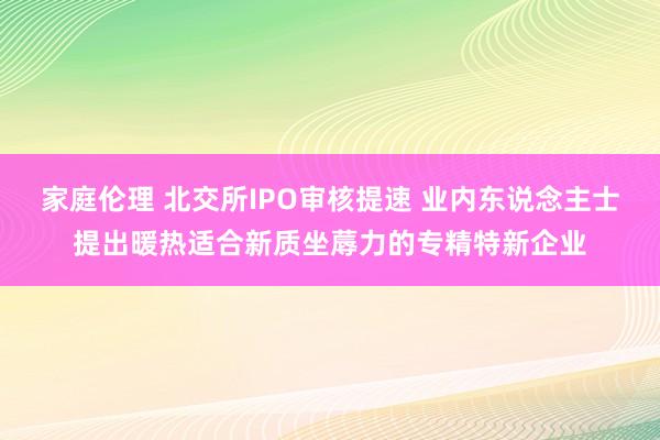 家庭伦理 北交所IPO审核提速 业内东说念主士提出暖热适合新质坐蓐力的专精特新企业