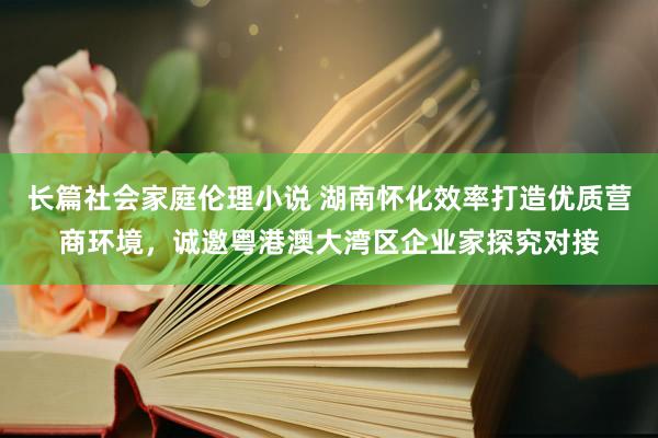 长篇社会家庭伦理小说 湖南怀化效率打造优质营商环境，诚邀粤港澳大湾区企业家探究对接