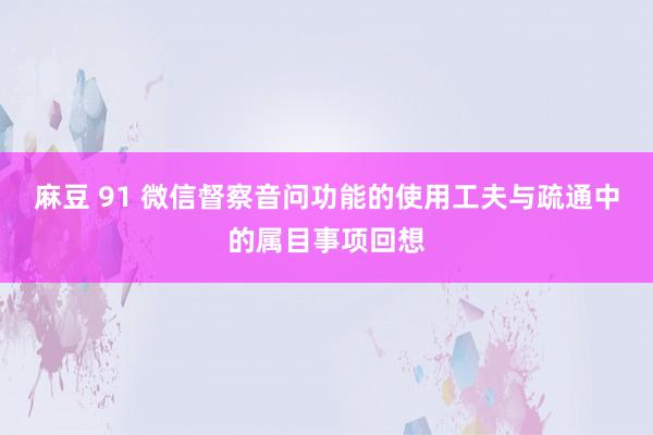 麻豆 91 微信督察音问功能的使用工夫与疏通中的属目事项回想