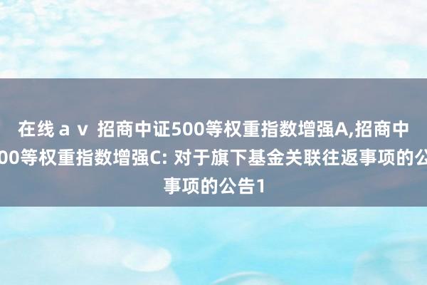 在线ａｖ 招商中证500等权重指数增强A，招商中证500等权重指数增强C: 对于旗下基金关联往返事项的公告1